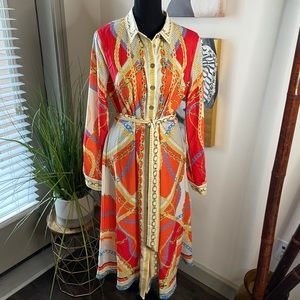 Nautical Button up dress, colorful print, Large
